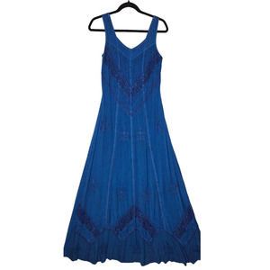 Holy Clothing Embroidered Maxi Dress Blue Divine Medium Long Sleeveless Smocked
